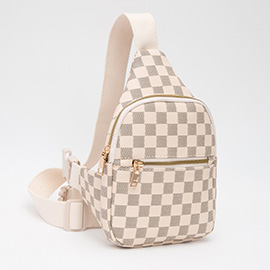 Faux Leather Checkered Pattern Sling Bag