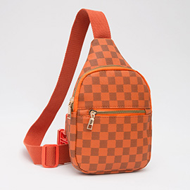 Faux Leather Checkered Pattern Sling Bag