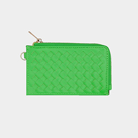 Faux Leather Basket Weave Flat Card Holder Wallet with Wristlet