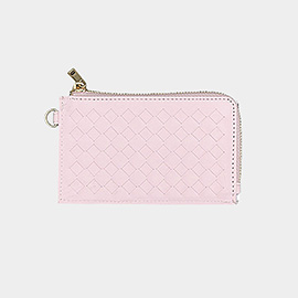 Faux Leather Basket Weave Flat Card Holder Wallet with Wristlet