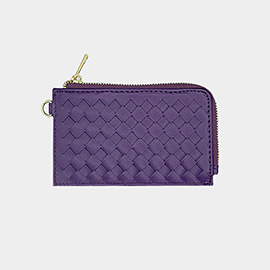 Faux Leather Basket Weave Flat Card Holder Wallet with Wristlet