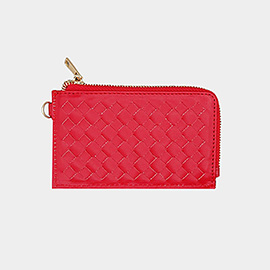 Faux Leather Basket Weave Flat Card Holder Wallet with Wristlet