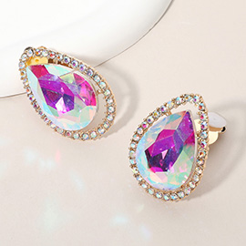 Teardrop Stone Evening Clip On Earrings