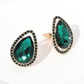 Teardrop Stone Evening Clip On Earrings