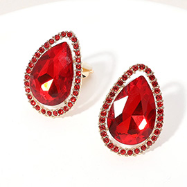 Teardrop Stone Evening Clip On Earrings