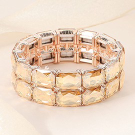 2 Row Rectangle Glass Stone Cluster Stretch Evening Bracelet