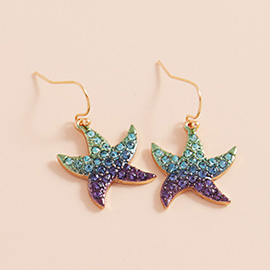 Stone Paved Colored Metal Starfish Dangle Earrings