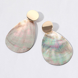 Metal Disc Abalone Teardrop Earrings