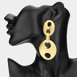 Oversized Metal Puffy Mariner Link Dropdown Earrings