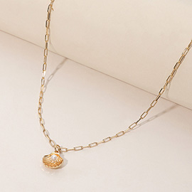 Pearl Centered Metal Shell Pendant Paperclip Chain Necklace