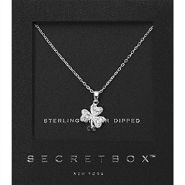 SECRET BOX_Sterling Silver Dipped CZ Stone Paved Clover Pendant Necklace