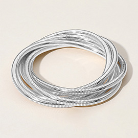 Ribbed Metal Twisted Stretch Bangle Bracelet