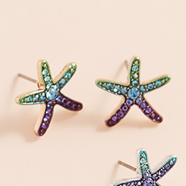 Stone Paved Colored Metal Starfish Stud Earrings