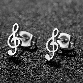 Stainless Steel Treble Clef Stud Earrings