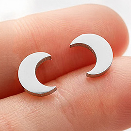 Stainless Steel Crescent Stud Earrings