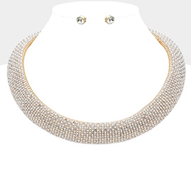 Rhinestone Pearl Paved Chunky Chain Necklace