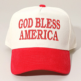 GOD BLESS AMERICA Message Embroidered Corduroy Baseball Cap