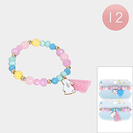 12PCS - Enamel Easter Bunny Tassel Charm Stretch Bracelets