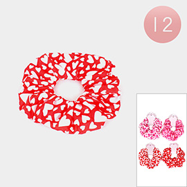 12PCS - Heart Patterned Fabric Scrunchie Hairbands