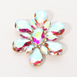 Teardrop Crystal Stone Accented Flower Pin Brooch