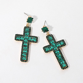 Square Glass Stone Cross Dangle Earrings