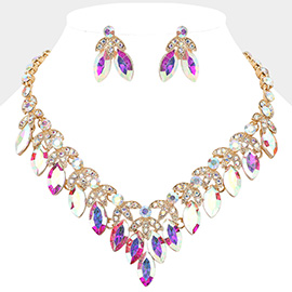 Marquise Stone Cluster Embellished V Shaped Evening Necklace