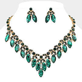 Marquise Stone Cluster Embellished V Shaped Evening Necklace