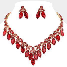 Marquise Stone Cluster Embellished V Shaped Evening Necklace