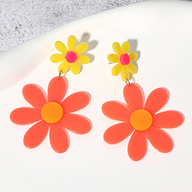 Neon Acrylic Double Flower Dangle Earrings