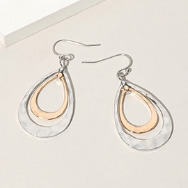 Hammered Metal Double Open Teardrop Layered Dangle Earrings