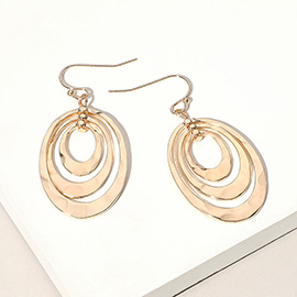 Hammered Metal Triple Open Oval Layered Dangle Earrings