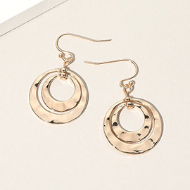 Hammered Metal Double Open Circle Layered Dangle Earrings