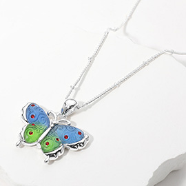 Stone Pointed Ombre Butterfly Pendant Necklace