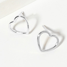 White Gold Dipped Open Heart Stud Earrings