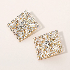 Glass Stone Embellished Diamond Frame Evening Earrings