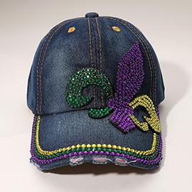 Bling Studded Mardi Gras Fleur de Lis Baseball Cap