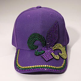 Bling Studded Mardi Gras Fleur de Lis Baseball Cap