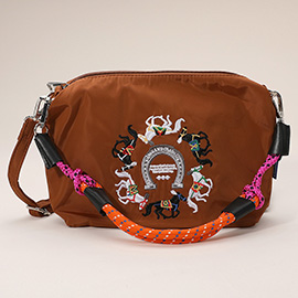 Horse Horseshoe Embroidered Character Shoulder Bag