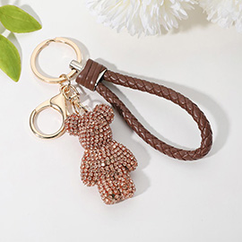 Bling Bear Figure Faux Leather Strap Keychain