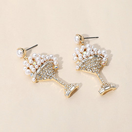 Stone Pearl Paved Cocktail Dangle Earrings